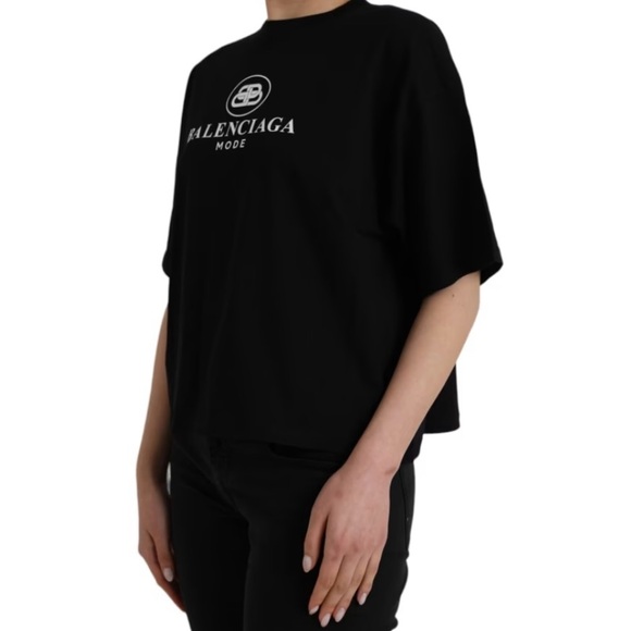 Women’s Balenciaga, Black Cotton Logo Crewneck Shirt, size M, BNWT - Picture 2 of 9